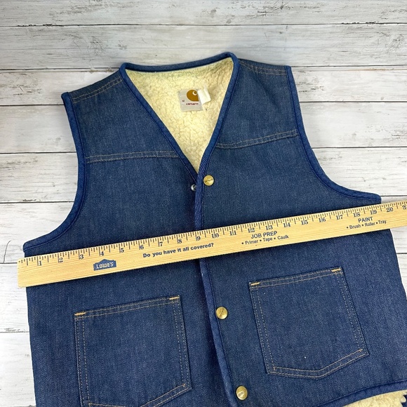 Vtg Carhartt‎ Vest Blue Denim Sherpa Lined Snap USA Men’s Medium Jean Workwear - Picture 8 of 11